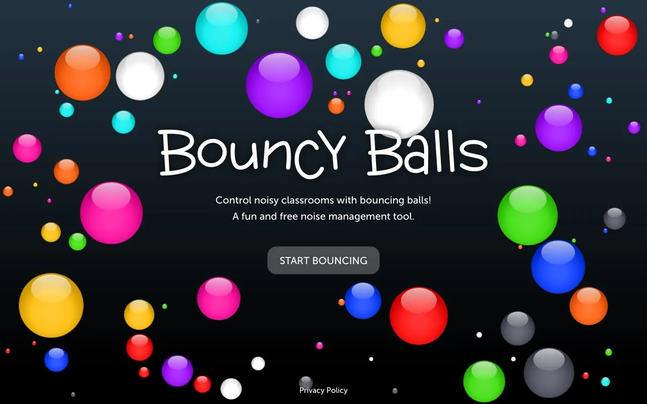The Bouncy Balls home screen with colorful bouncing balls